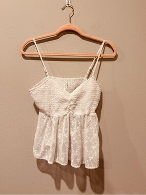 American Eagle Outfitters White Lace Smocked Cami Y2K Lace Festival Boho Trendy